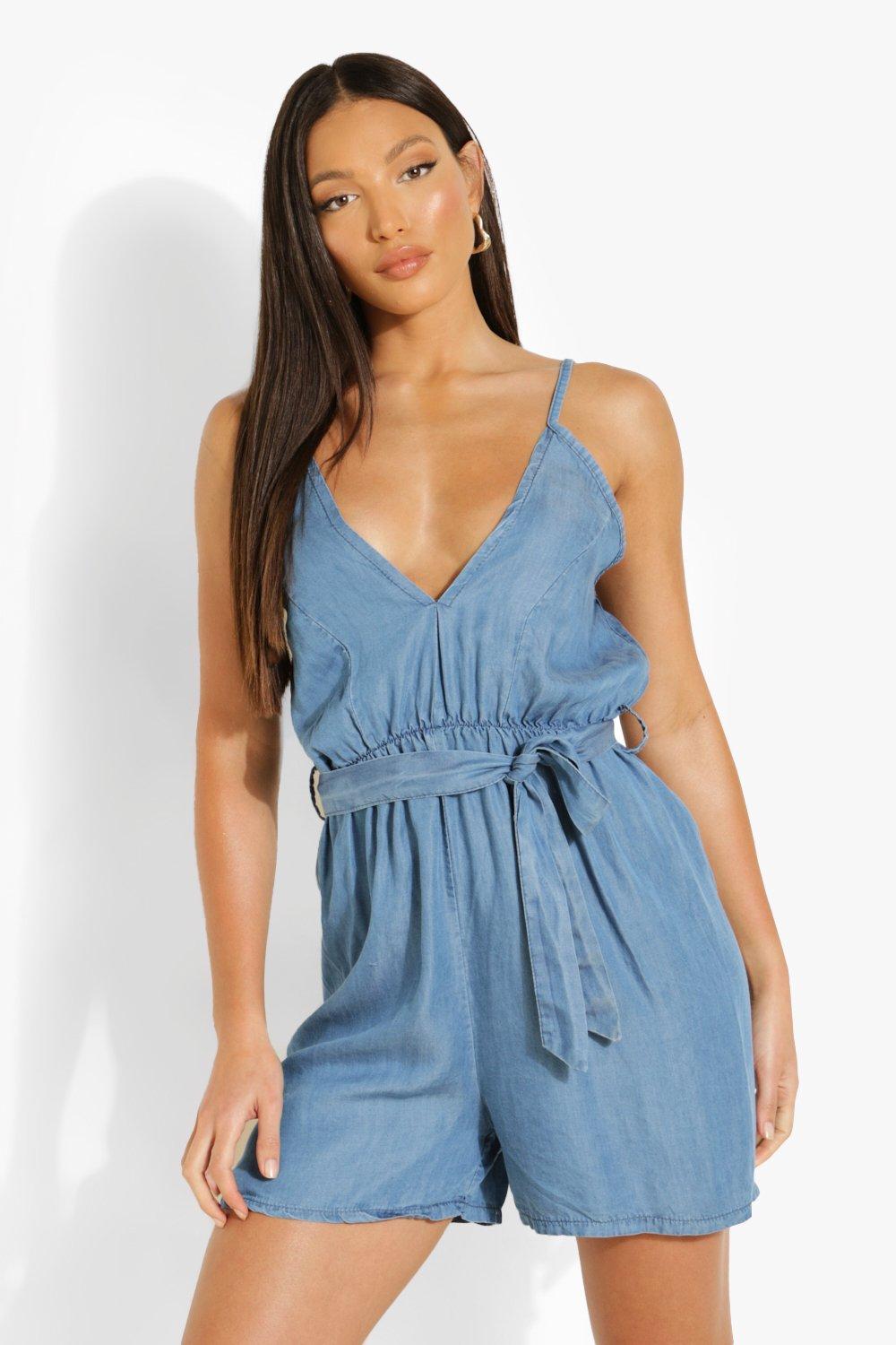 Tall Tie Waist Denim Romper boohoo USA